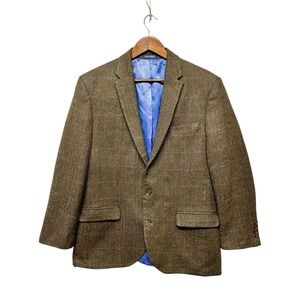Samuel Windsor Mens Sz 44 Modern Windowpane  Herringbone Tweed Wool Sport Jacket